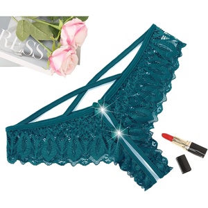 Avidlove Lace Panties for Women Rhinestone Cheeky Briefs Criss Cross String Hipster Underwear(Peacock Blue)