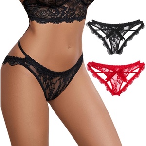 Avidlove Lace Panties for Women Sexy Cheeky Underwear with Cute Bow Back Hollow Out Low Rise Panty(Black+red)