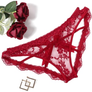 Avidlove Lace Panties for Women Sexy Cheeky Underwear with Cute Bow Back Hollow Out Low Rise Panty(Burgundy)
