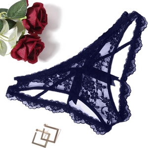 Avidlove Lace Panties for Women Sexy Cheeky Underwear with Cute Bow Back Hollow Out Low Rise Panty(Navy Blue)