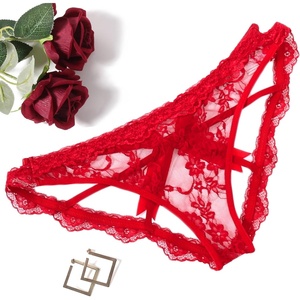 Avidlove Lace Panties for Women Sexy Cheeky Underwear with Cute Bow Back Hollow Out Low Rise Panty(Red)