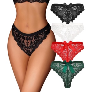 Avidlove Lace Panties for Women Sexy Lace Floral Thong Panty with bow T Back Breathable Underwear(Black+white+red+dark Green)