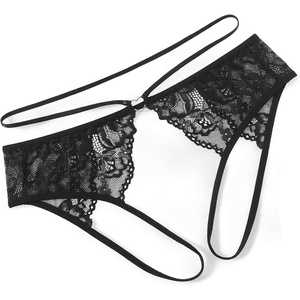 Avidlove Lace Thongs for Women Strap Cheeky Underwear Floral Lace Panties Hollow Out G-String(Black)