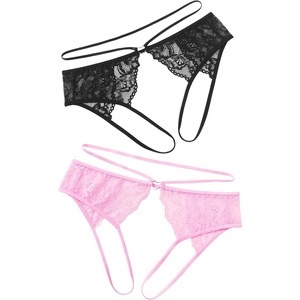Avidlove Lace Thongs for Women Strap Cheeky Underwear Floral Lace Panties Hollow Out G-String(Black/Pink)