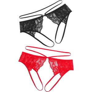Avidlove Lace Thongs for Women Strap Cheeky Underwear Floral Lace Panties Hollow Out G-String(Black/Red)