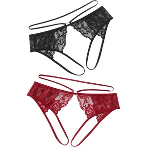 Avidlove Lace Thongs for Women Strap Cheeky Underwear Floral Lace Panties Hollow Out G-String(Black/Wine Red)