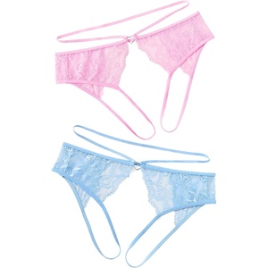 Avidlove Lace Thongs for Women Strap Cheeky Underwear Floral Lace Panties Hollow Out G-String(Pink/Light Blue)