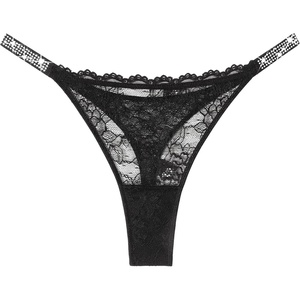 Avidlove Lace Thongs for Women with Rhinestone-Embellished Strap Cheeky Underwear Sexy Panties 1-3 Pack(Black)