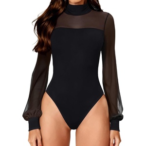 Avidlove Long Sleeve Body Suits Womens Mesh Turtleneck Bodysuit Thong Dressy Going Out Bodysuits Top Fall Outfits(Black)