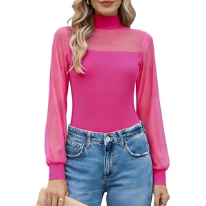 Avidlove Long Sleeve Body Suits Womens Mesh Turtleneck Bodysuit Thong Dressy Going Out Bodysuits Top Fall Outfits(Rose Red)