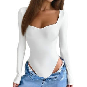 Avidlove Long Sleeve Bodysuits for Women Sexy Sweetheart Neck Going Out Outfits Double Lined Bodysuit(White)