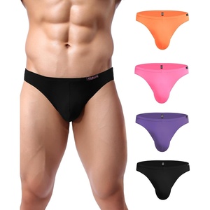 Avidlove Mens Bikini Underwear Low Rise Briefs Microfiber Underpants 4 Pack(Black/Orange/Purple/Fluorescent Pink)