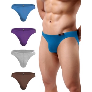 Avidlove Mens Bikini Underwear Low Rise Briefs Microfiber Underpants 4 Pack(Blue/Brown/Grey/Purple)