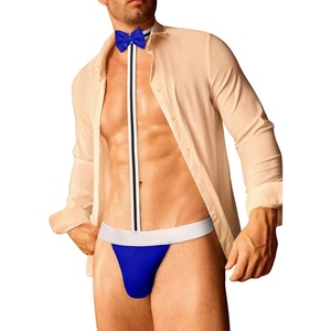 Avidlove Men’s Sexy Mankini Thong Swimsuit Suspender Swimwear Mens Low Rise Lingerie with Bow Tie(Refer to the updated sizes)(Blue)