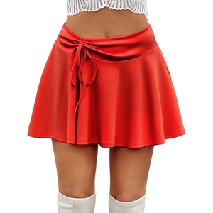 Avidlove Mini Skirt for Women Pleated Drawstring High Waist Skater Skirt Sexy Lingerie Skirts S-XXL(Red)