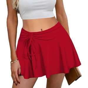 Avidlove Mini Skirt for Women Pleated Drawstring High Waist Skater Skirt Sexy Lingerie Skirts S-XXL(Wine Red)