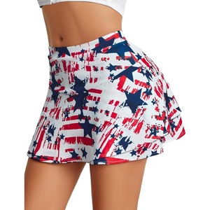 Avidlove Mini Skirt for Women Sexy Solid Ruffle Trim Lingerie Skirt Short High Waist Two Layer Hem Skirt(Flag Print)