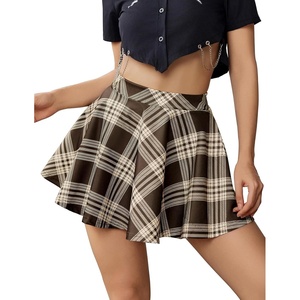 Avidlove Mini Skirts for Women Casual Y2K Pleated Skirt Ruffle Rave Outfits | plaid; naughty school girl skirt; flowy short skirt; high waist lingerie skirt; sexy schoolgirl costume; roleplay lingerie(Plaid Brown)