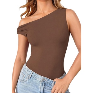 Avidlove Off Shoulder Bodysuits for Women One Piece Thong Going Out Tops | Sexy asymmetric neck,basic leotard shirt,convenient snap-button,double lined summer trendy top,versatile for everyday wear(Brown)