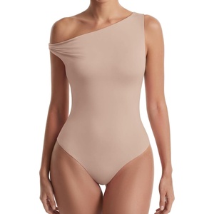 Avidlove Off Shoulder Bodysuits for Women One Piece Thong Going Out Tops | Sexy asymmetric neck,basic leotard shirt,convenient snap-button,double lined summer trendy top,versatile for everyday wear(Khaki)