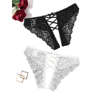 Avidlove Panties for Women Sexy Cheeky Underwear Criss Cross Lace Hipster Panty(Black white)