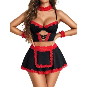 Avidlove Sexy Lingerie for Women Cosplay Lingerie Set Contrast Lace Costume Set(5pack)(Maid)