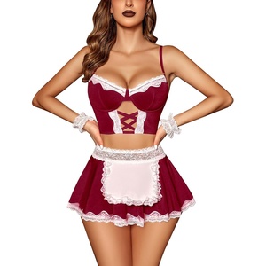 Avidlove Sexy Lingerie for Women Cosplay Lingerie Set Contrast Lace Costume Set(5pack)(Wine Red)