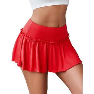 Avidlove Sexy Mini Skirt for Women Solid Ruffle Lingerie Skirt Short Skirts(Carmine Red)