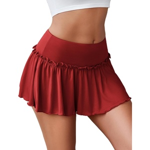 Avidlove Sexy Mini Skirt for Women Solid Ruffle Lingerie Skirt Short Skirts(Dark Red)