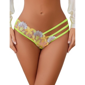 Avidlove Sexy Panties for Women Butterfly Embroidered Underwear Mesh Panties Pack(Yellow)