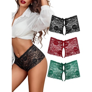 Avidlove Sexy Panties for Women Lace Underwear High Waist Cheeky Panty(Black+green+dark Red)