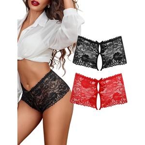 Avidlove Sexy Panties for Women Lace Underwear High Waist Cheeky Panty(Black+red)