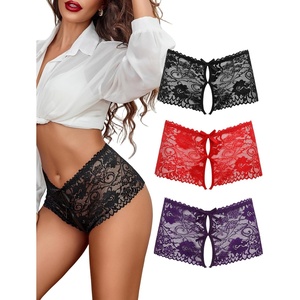 Avidlove Sexy Panties for Women Lace Underwear High Waist Cheeky Panty(Black+red+purple)