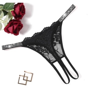 Avidlove Sexy Thongs for Women Floral Lace Briefs Rhinestones Strap Panties Hollow Out G-String T-back Underwear 1-4 Pack(Black)