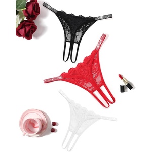 Avidlove Sexy Thongs for Women Floral Lace Briefs Rhinestones Strap Panties Hollow Out G-String T-back Underwear 1-4 Pack(Black+red+white)