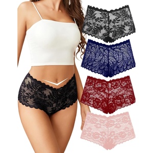 Avidlove Sexy Women’s Underwear Floral Lace Boyshort Panties High Waist Cheeky Panty Pack of 4(Black B/Burgundy D/Pink a/Navy Blue C)