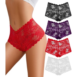 Avidlove Sexy Women’s Underwear Floral Lace Boyshort Panties High Waist Cheeky Panty Pack of 4(Black B/White B/Red B/Purple B)