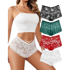 Avidlove Sexy Women’s Underwear Floral Lace Boyshort Panties High Waist Cheeky Panty Pack of 4(Black B/White a/Green C/Red D)
