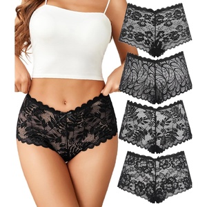 Avidlove Sexy Women’s Underwear Floral Lace Boyshort Panties High Waist Cheeky Panty Pack of 4(Black a/Black B/Black C/Black D)