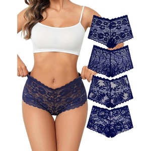 Avidlove Sexy Women’s Underwear Floral Lace Boyshort Panties High Waist Cheeky Panty Pack of 4(Navy Blue a/Navy Blue B/Navy Blue C/Navy Blue D)