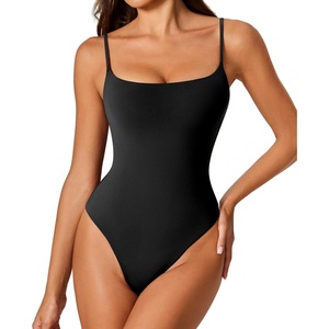 Avidlove Tank Top Bodysuit for Women Square Neck Double Lined Body Suits One Piece Thong Basic Summer Cami Tops(Black)