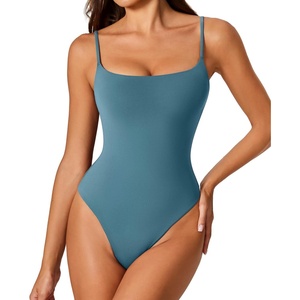 Avidlove Tank Top Bodysuit for Women Square Neck Double Lined Body Suits One Piece Thong Basic Summer Cami Tops(Dark Blue)