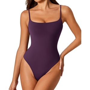 Avidlove Tank Top Bodysuit for Women Square Neck Double Lined Body Suits One Piece Thong Basic Summer Cami Tops(Deep Purple)