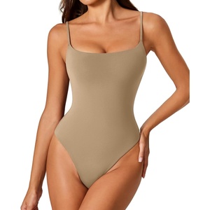 Avidlove Tank Top Bodysuit for Women Square Neck Double Lined Body Suits One Piece Thong Basic Summer Cami Tops(Khaki)