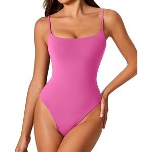 Avidlove Tank Top Bodysuit for Women Square Neck Double Lined Body Suits One Piece Thong Basic Summer Cami Tops(Peach Coral)