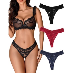 Avidlove Thongs for Women Lace Sexy Panties Low Waist Brazilian Underwear | Sexy lace lingerie panties,T-back thongs,low rise bikini underwear,breathable for dating or daliy wear(Black+wine Red+navy)