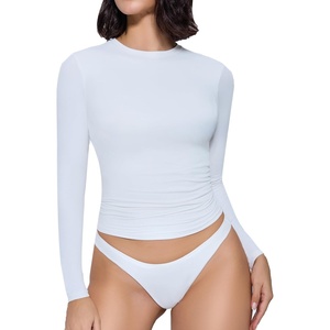Avidlove Women Double Lined Basic Fitted T Shirts Long Sleeve Crew Neck Top with Underwear S-XXL(White)