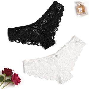 Avidlove Women Floral Lace Panties Sexy Hipster Underwear Cheeky Bikini Panties V-Shape Waistband Tangas(2 Pcs Black & White)