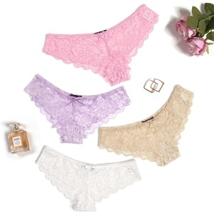Avidlove Women Floral Lace Panties Sexy Hipster Underwear Cheeky Bikini Panties V-Shape Waistband Tangas(4 Pcs-4)