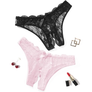 Avidlove Women Lace Panties Floral Lace Briefs Sexy Hollow Out Bow Underwear 1-4 Pack(Black+pink)
